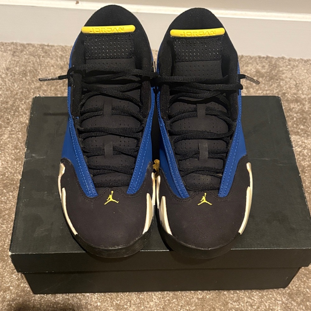 Jordan Retro 14 Laney Low Men's Black and Blue Sneakers with Yellow Accents